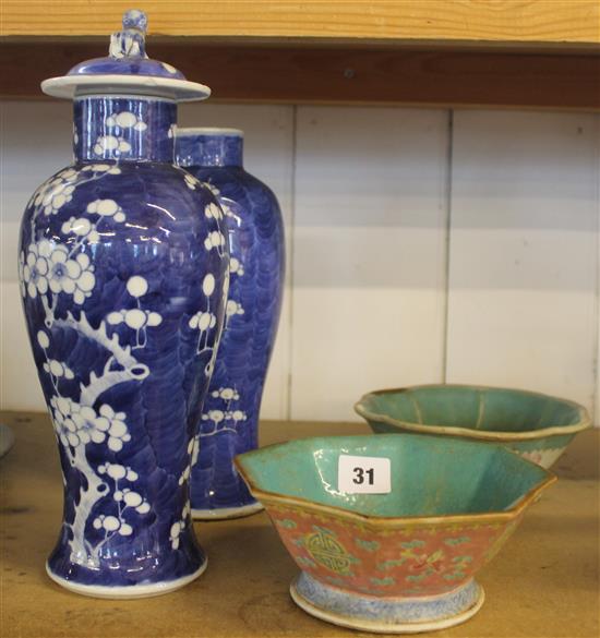 2 Chinese bowls & pr Japanese vases